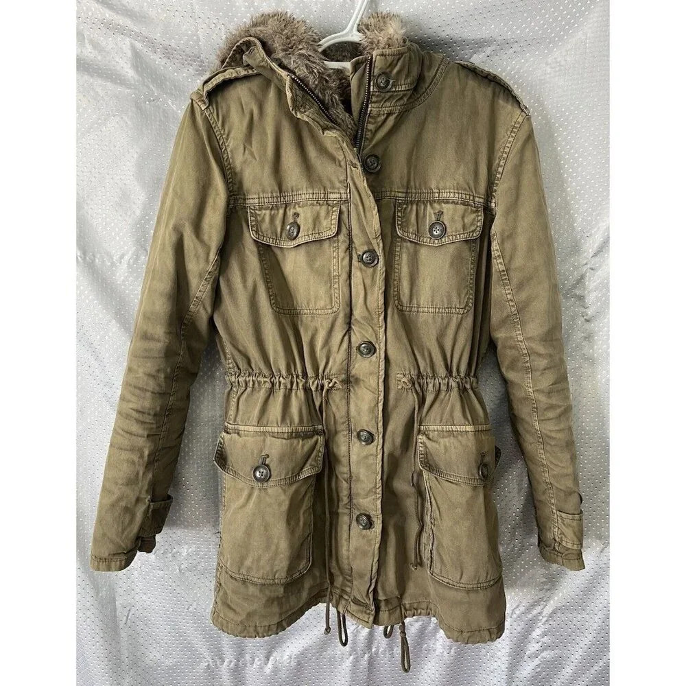 Aritzia Talula Trooper Olive Green Faux Fur Lined Utility Jacket